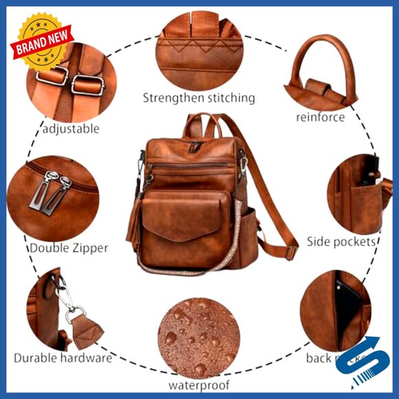 Leather Convertible Backpack Purse with Multiple Compartments for Women main image 4